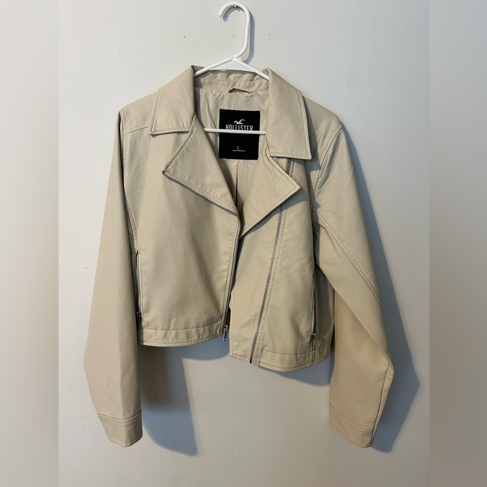 Hollister white faux leather jacket